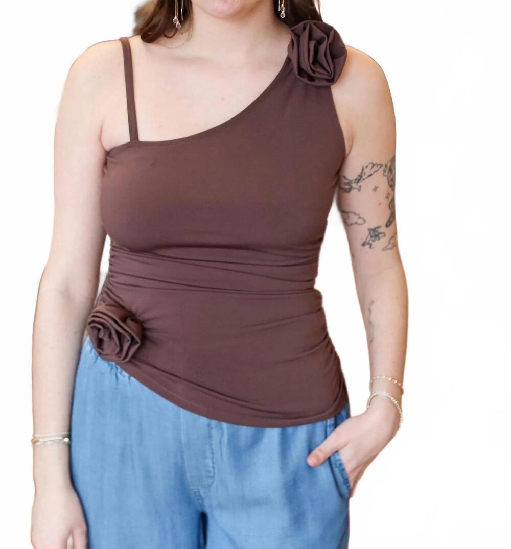 NEW STEVE MADDEN hadleigh knit rosette top in walnut